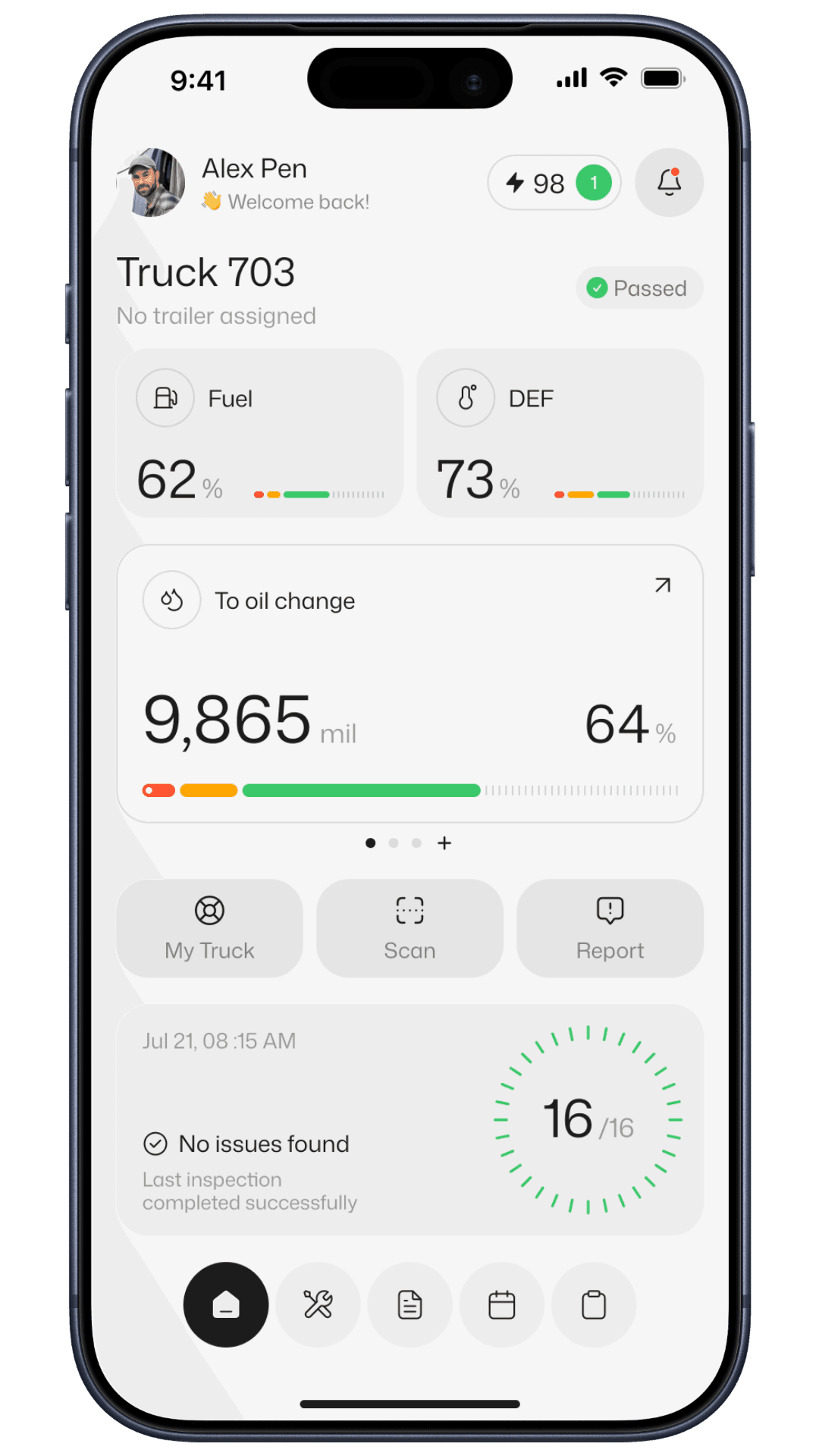GlobalFleet moPTI app calendar screen, shown as a placeholder until a calendar-view screenshot is captured